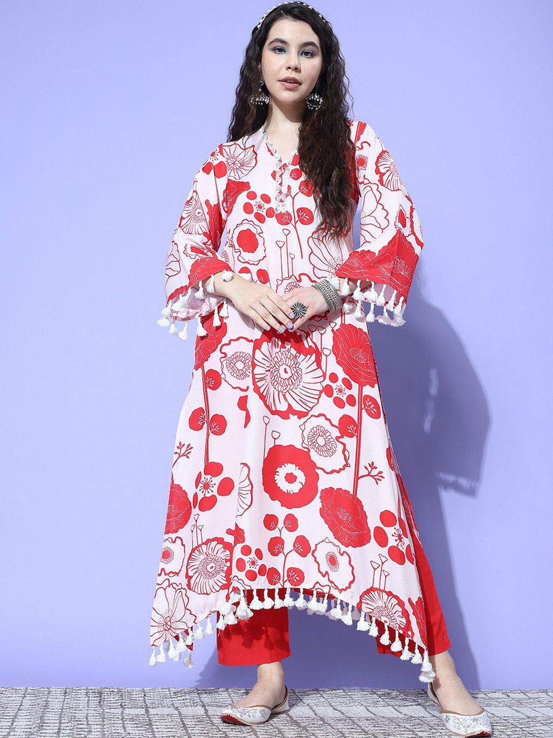Indyancart VA Women's Printed A-Line Kurta with Trousers