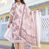 Indyancart VA Women'sFloral Printed Mirror Work Pure Cotton Straight Kurta with Trousers & Dupatta