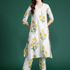 Indyancart IE Floral Printed Pleated Pure Cotton Kurta with Trousers