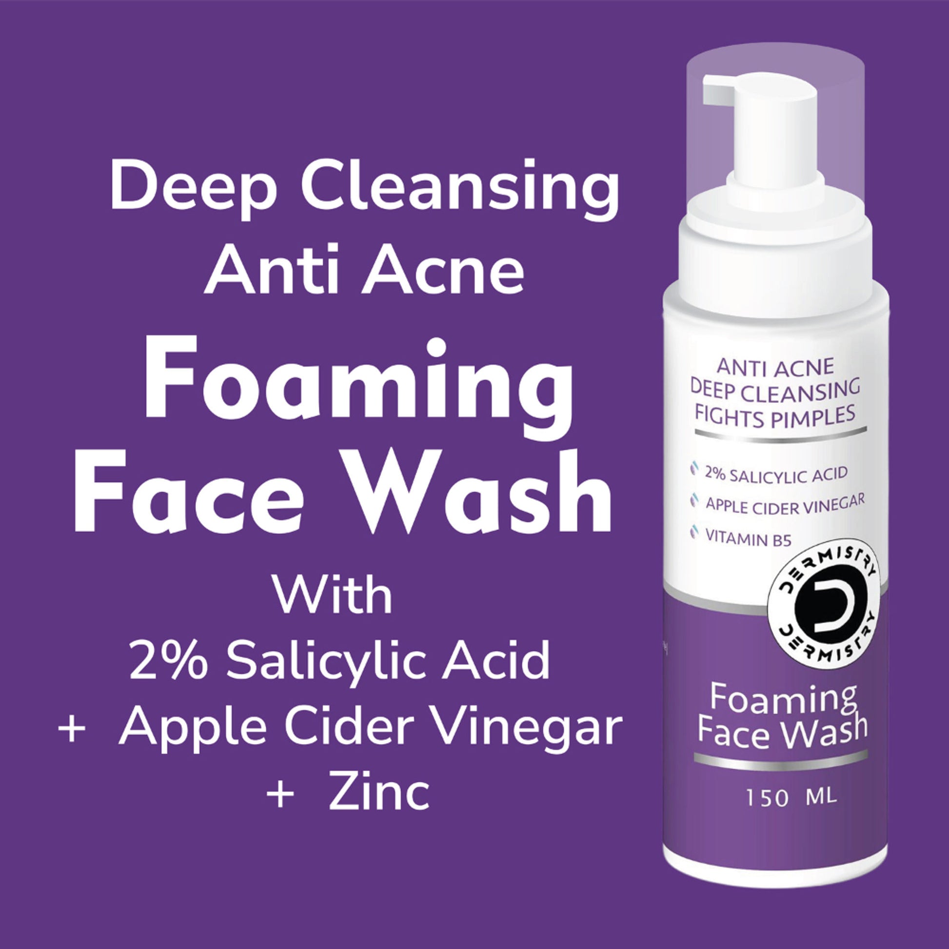 DERMISTRY 2% Salicylic Acid Niacinamide Foaming Face Wash for Oily Acne Prone Skin Open Pore Pimples
