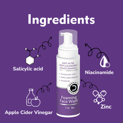 DERMISTRY 2% Salicylic Acid Niacinamide Foaming Face Wash for Oily Acne Prone Skin Open Pore Pimples