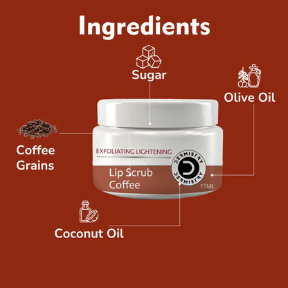 DERMISTRY Coffee Lip Scrub Balm For Lightening Pigmentation Dark Pigmented Dry Chapped Lips