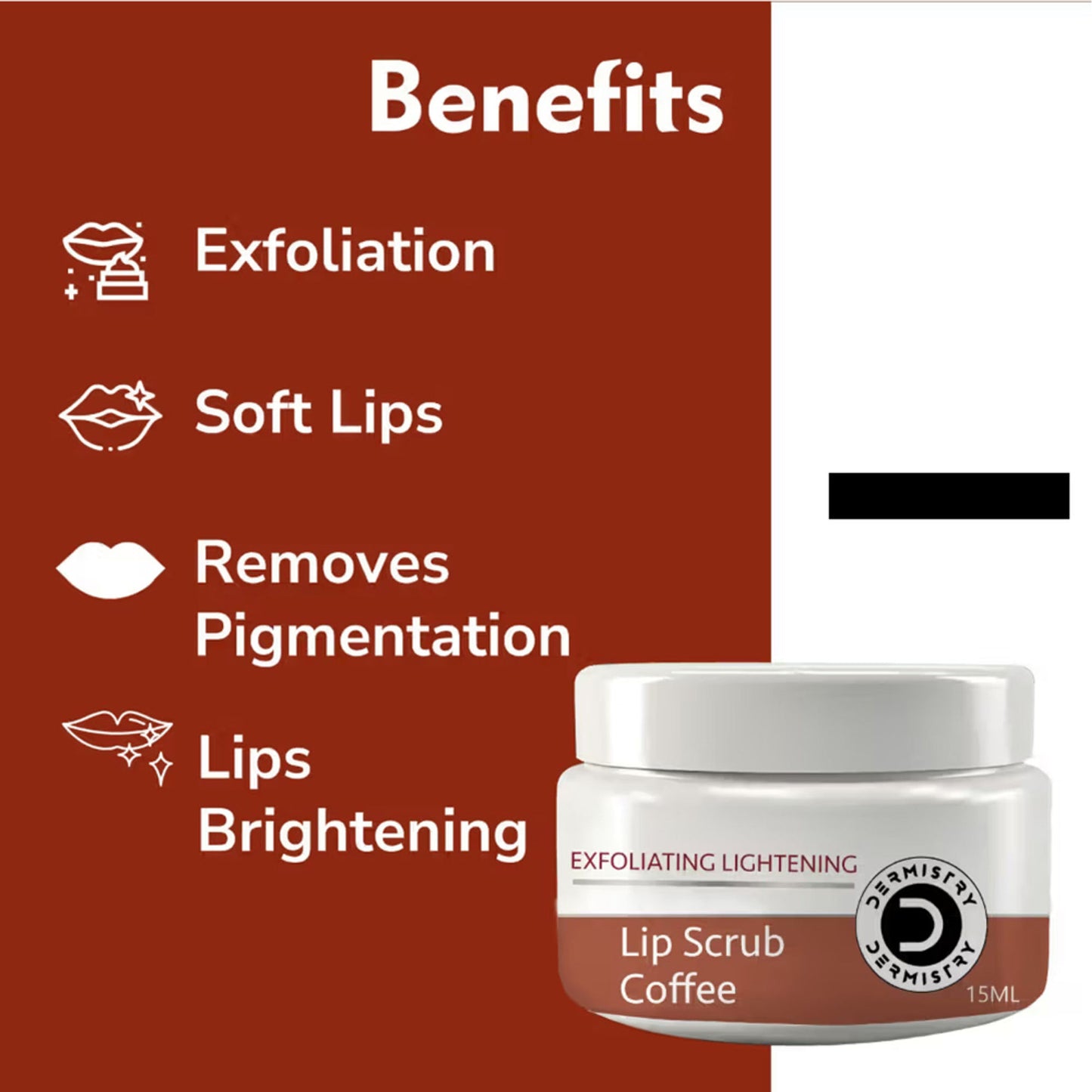 DERMISTRY Coffee Lip Scrub Balm For Lightening Pigmentation Dark Pigmented Dry Chapped Lips