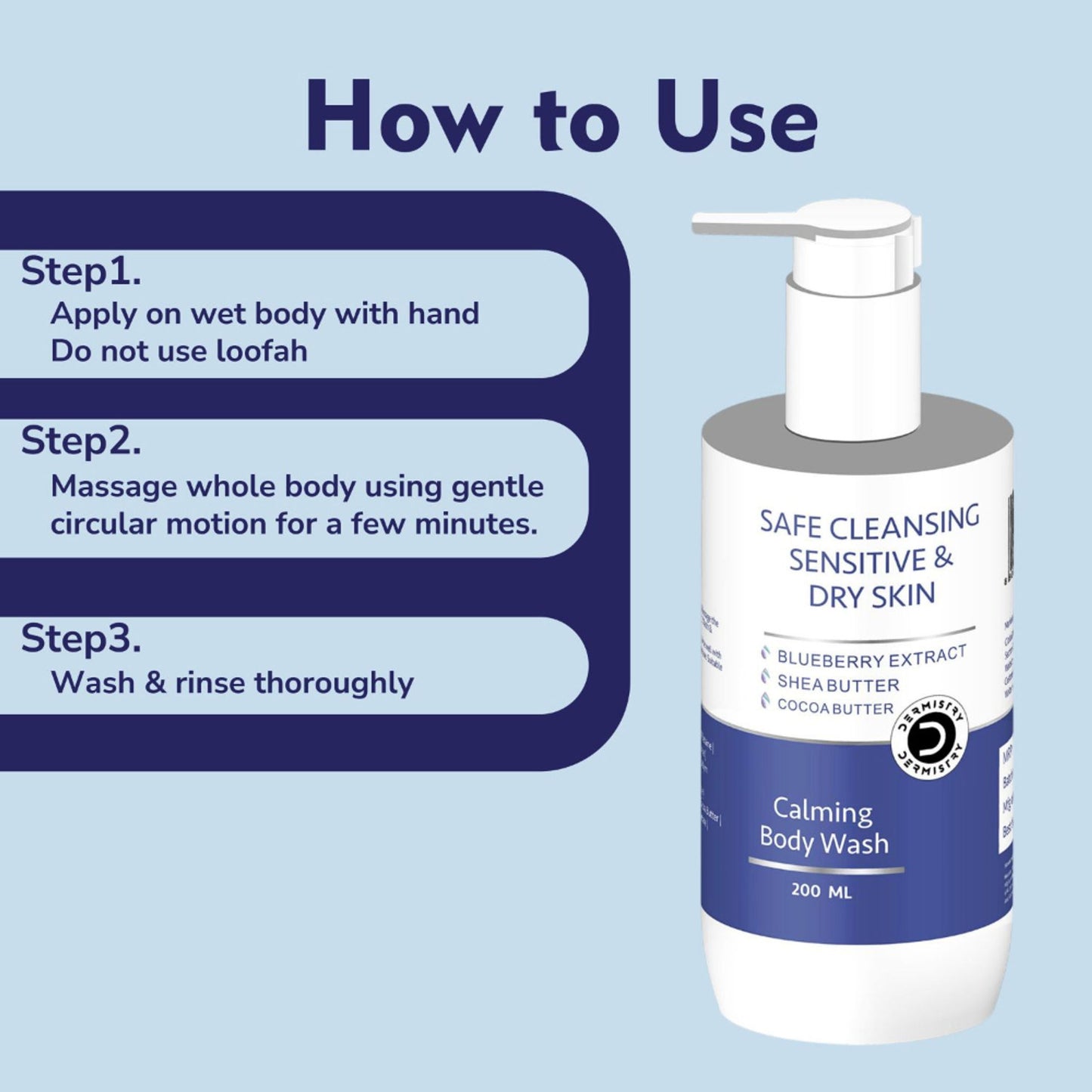 DERMISTRY Sensitive Dry Skin Soap Free Moisturizer Body Wash Sulphate Paraben Free for Men Women