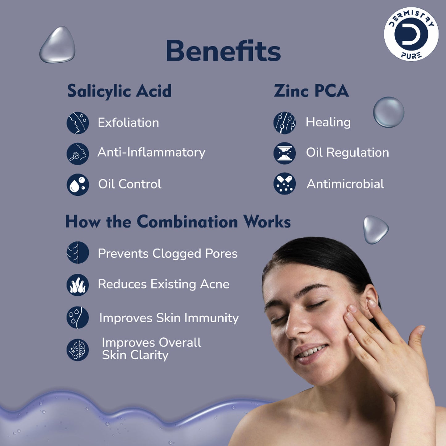 DERMISTRY 2% Salicylic Acid Zinc Face Serum For Oily Acne Prone Skin Open Pores Spots Scars Removal