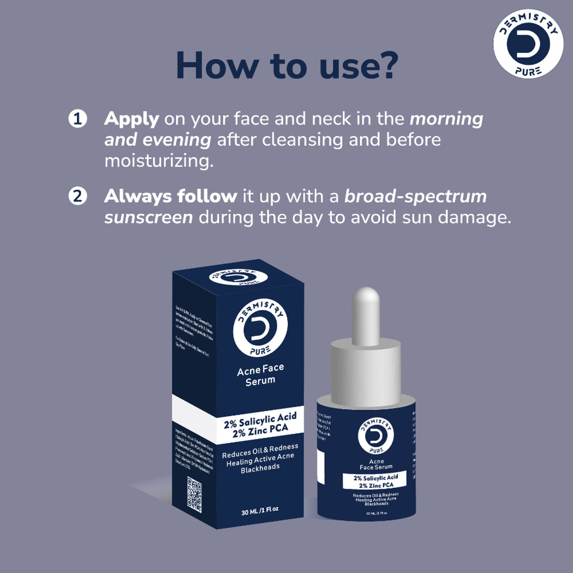 DERMISTRY 2% Salicylic Acid Zinc Face Serum For Oily Acne Prone Skin Open Pores Spots Scars Removal