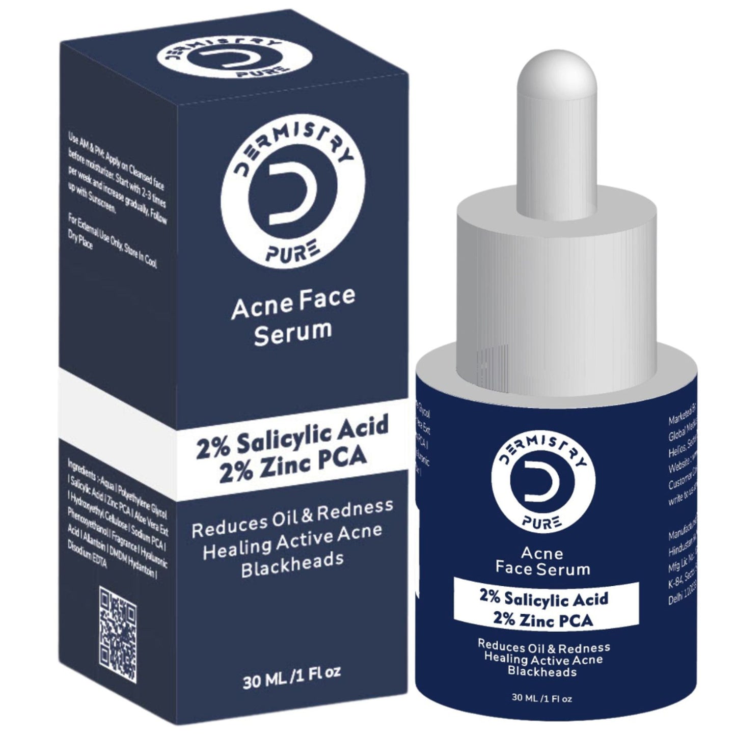 DERMISTRY 2% Salicylic Acid Zinc Face Serum For Oily Acne Prone Skin Open Pores Spots Scars Removal