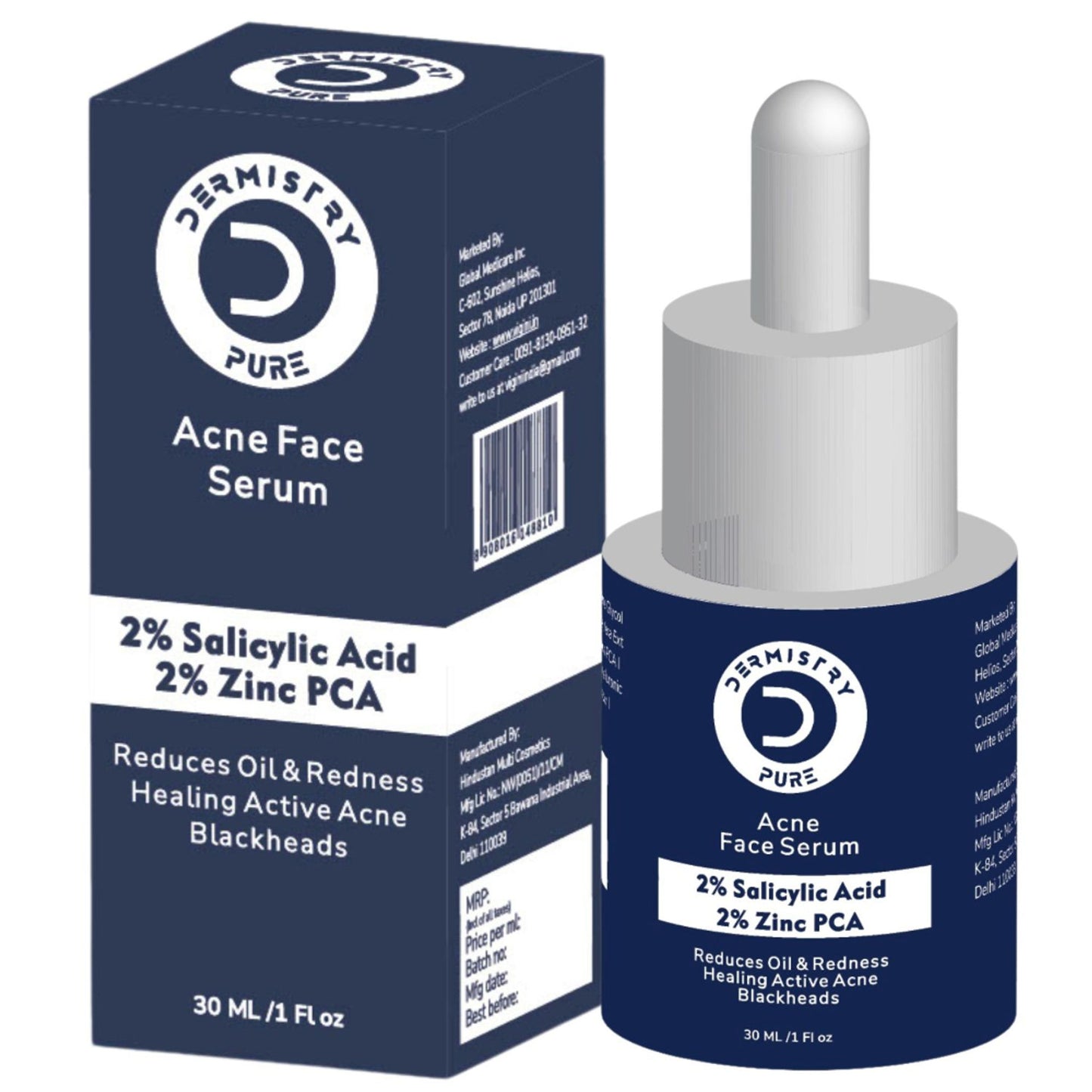 DERMISTRY 2% Salicylic Acid Zinc Face Serum For Oily Acne Prone Skin Open Pores Spots Scars Removal
