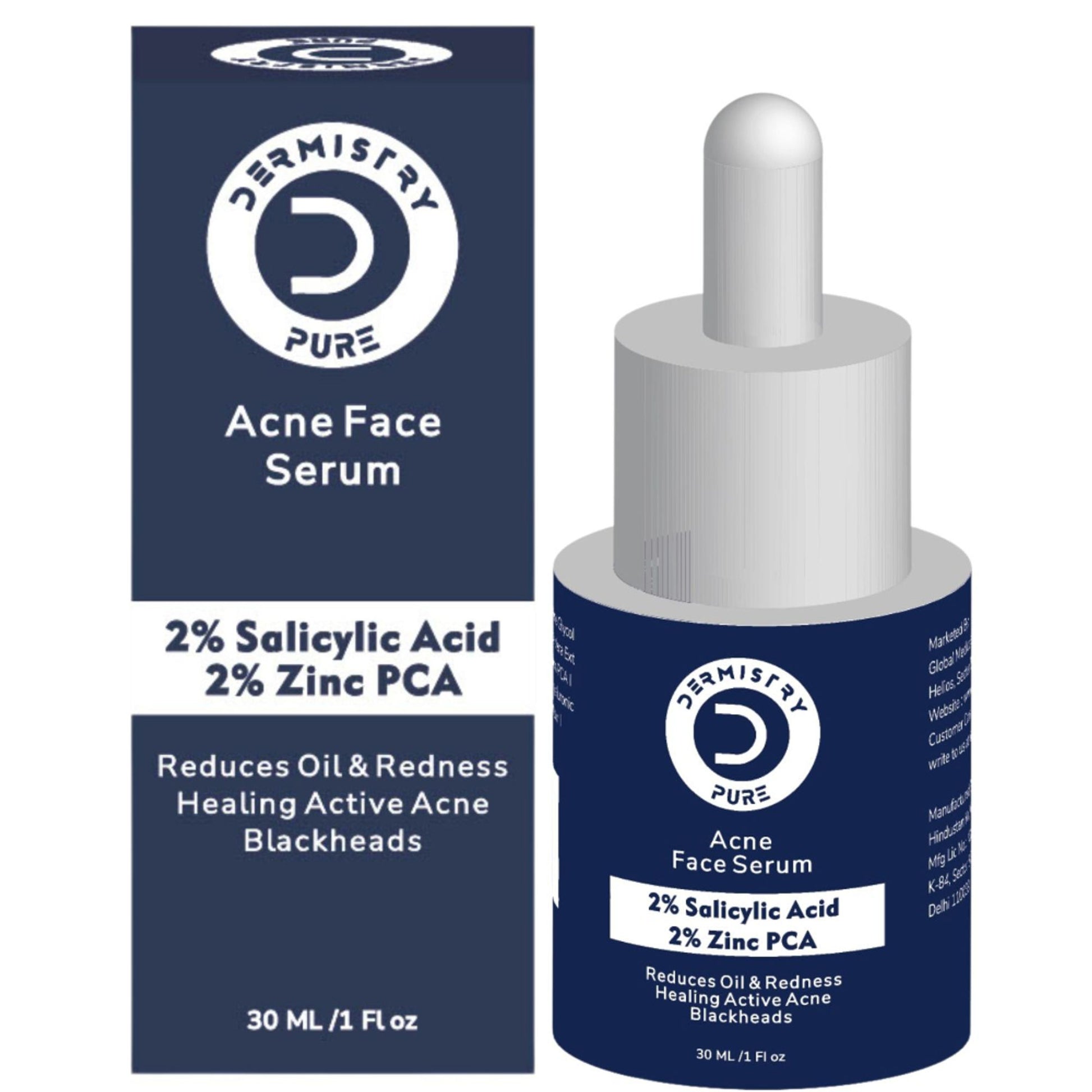DERMISTRY 2% Salicylic Acid Zinc Face Serum For Oily Acne Prone Skin Open Pores Spots Scars Removal