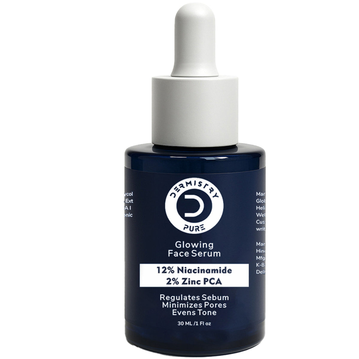 DERMISTRY Niacinamide Zinc Oil Control Face Serum showing the clear bottle with dropper, designed to minimize pores and acne scars.