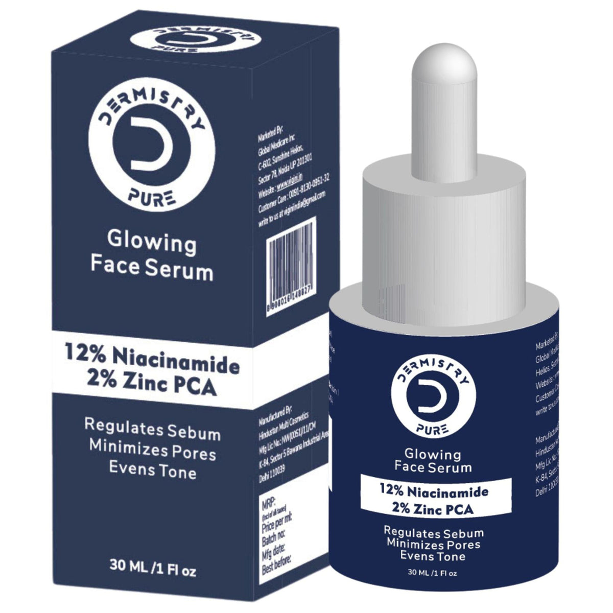 DERMISTRY 12% Niacinamide Zinc oil control face serum showing the bottle with label and dropper applicator for minimizing pores.