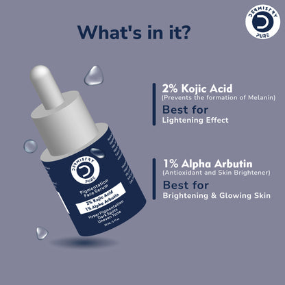 DERMISTRY 2% Kojic Acid Alpha Arbutin Face Serum Pigmentation Removal Lightening Whitening Fairness