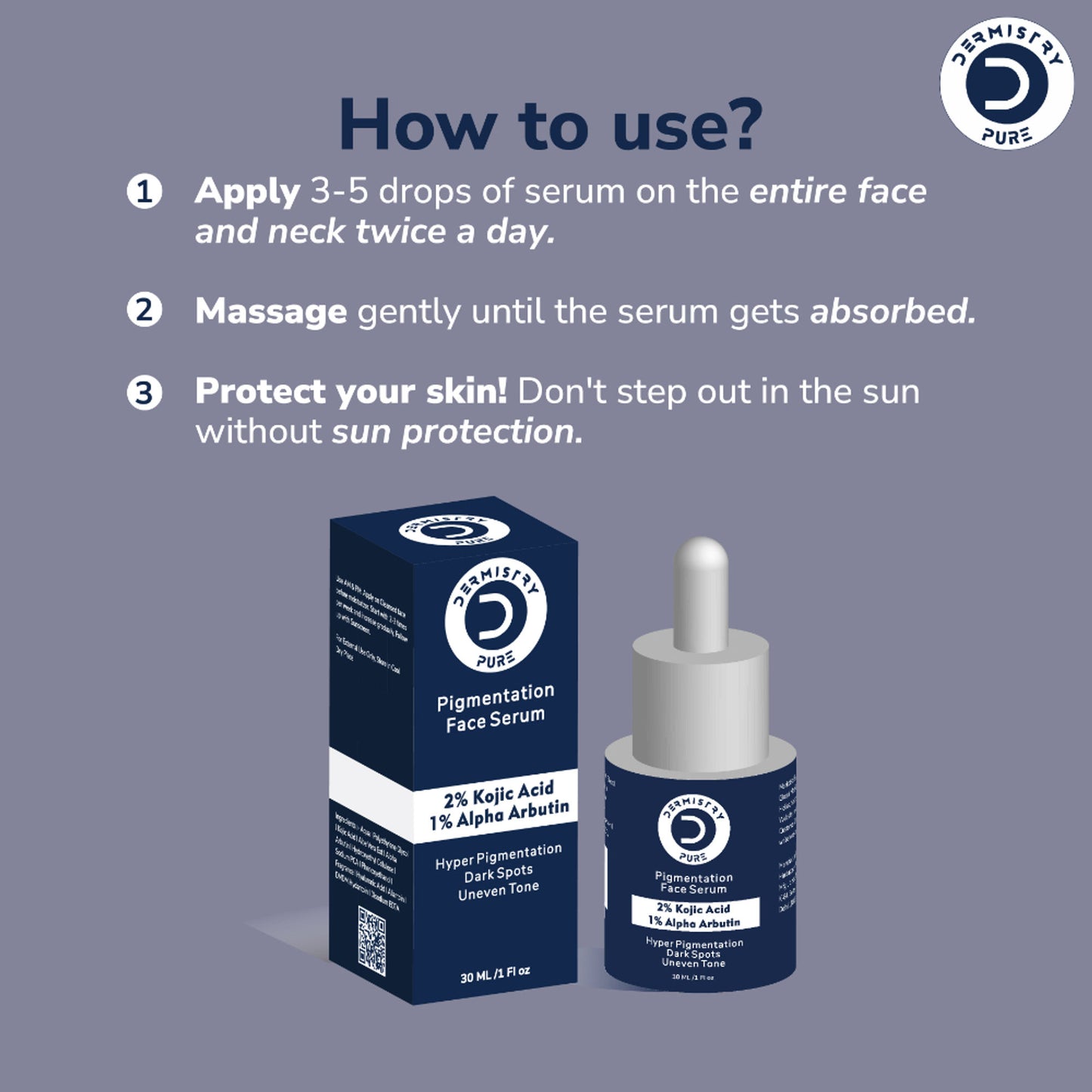 DERMISTRY 2% Kojic Acid Alpha Arbutin Face Serum Pigmentation Removal Lightening Whitening Fairness