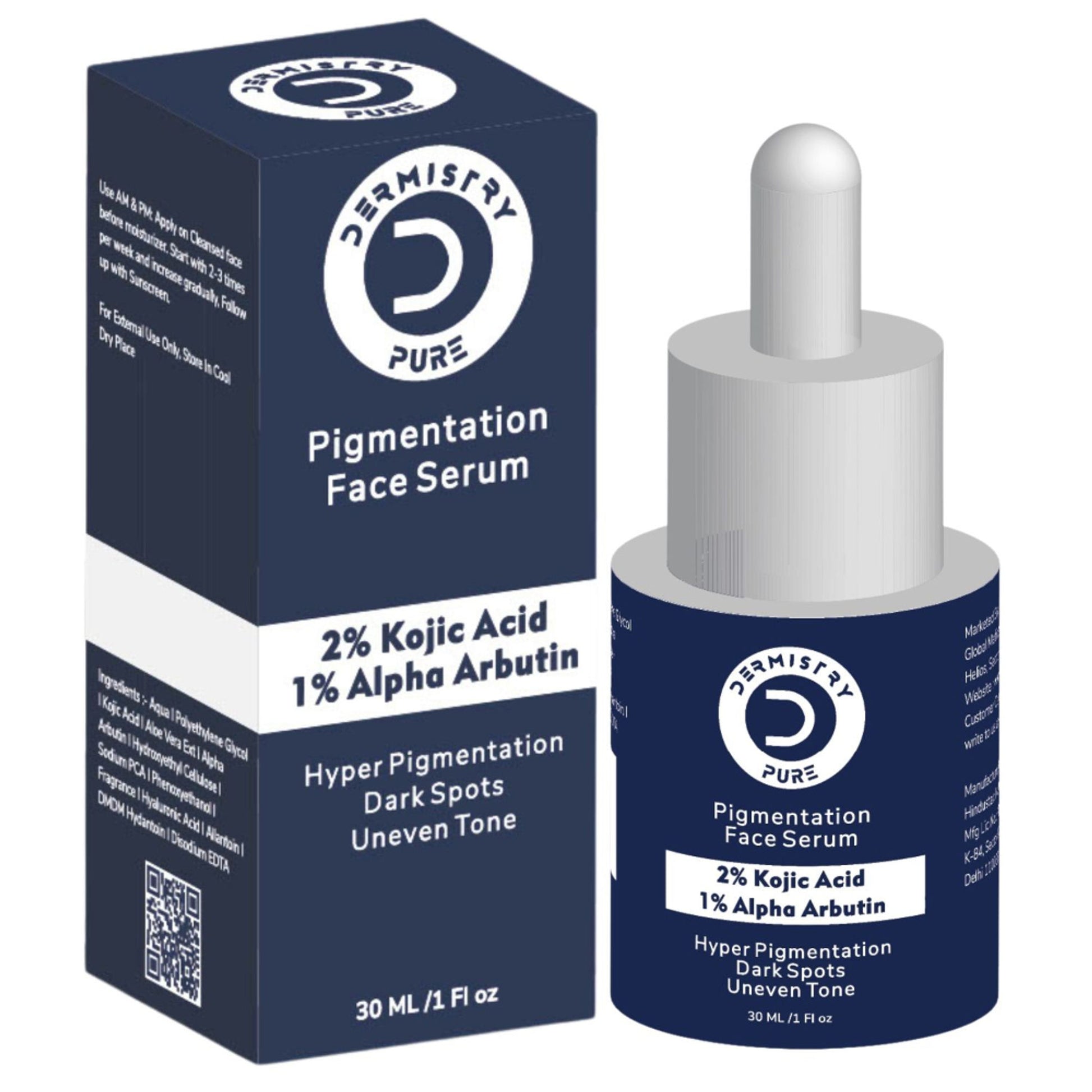 DERMISTRY 2% Kojic Acid Alpha Arbutin Face Serum Pigmentation Removal Lightening Whitening Fairness