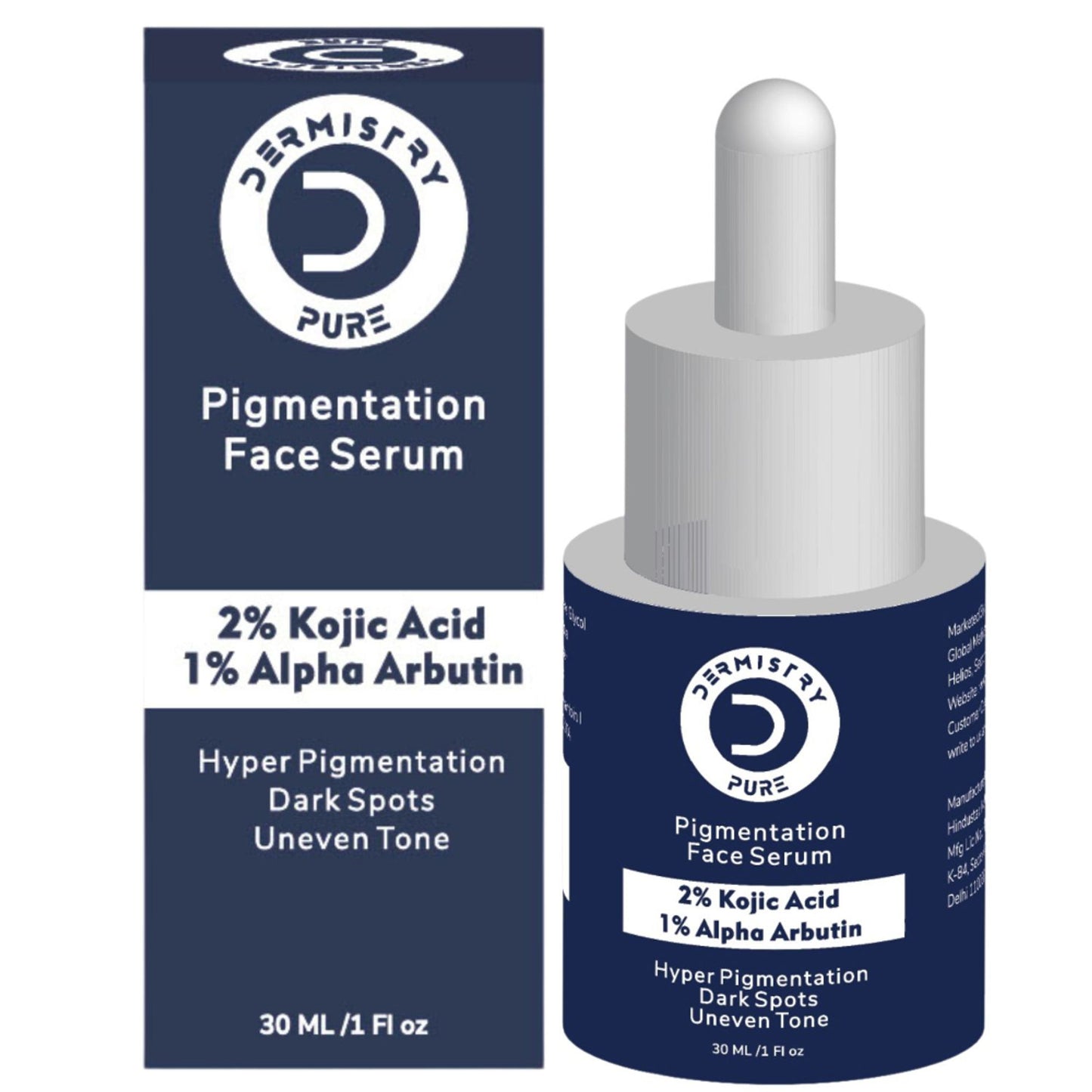 DERMISTRY 2% Kojic Acid Alpha Arbutin Face Serum Pigmentation Removal Lightening Whitening Fairness