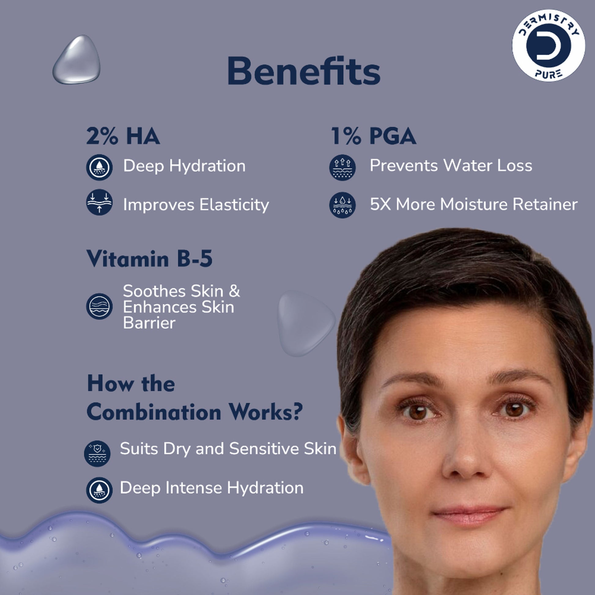 DERMISTRY 2% Hyaluronic Acid 1% PGA Vitamin B5 Moisturizer Face Serum For Sensitive Dry & Oily Skin