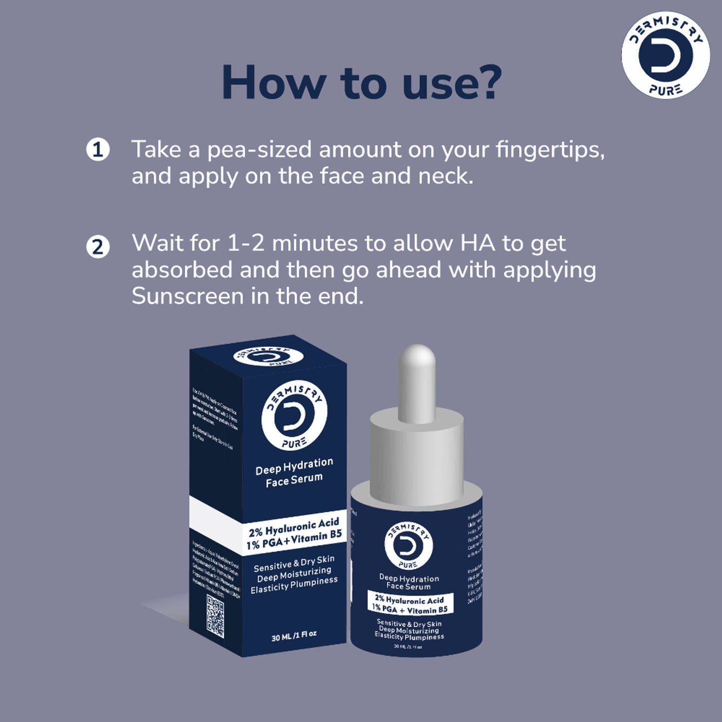 DERMISTRY 2% Hyaluronic Acid 1% PGA Vitamin B5 Moisturizer Face Serum For Sensitive Dry & Oily Skin