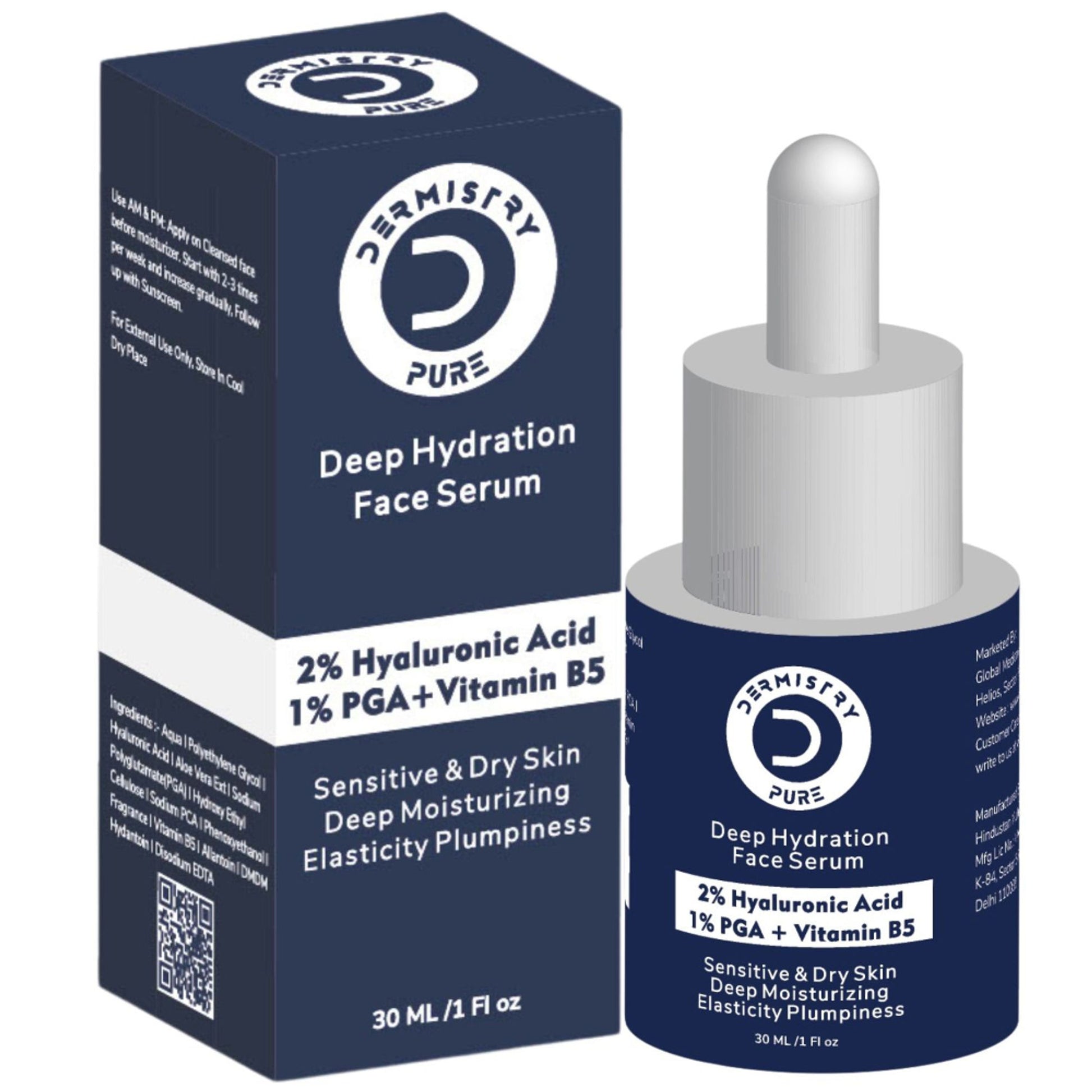 DERMISTRY 2% Hyaluronic Acid 1% PGA Vitamin B5 Moisturizer Face Serum For Sensitive Dry & Oily Skin