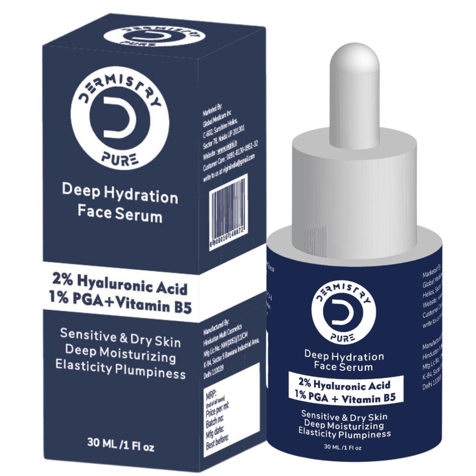 DERMISTRY 2% Hyaluronic Acid 1% PGA Vitamin B5 Moisturizer Face Serum For Sensitive Dry & Oily Skin