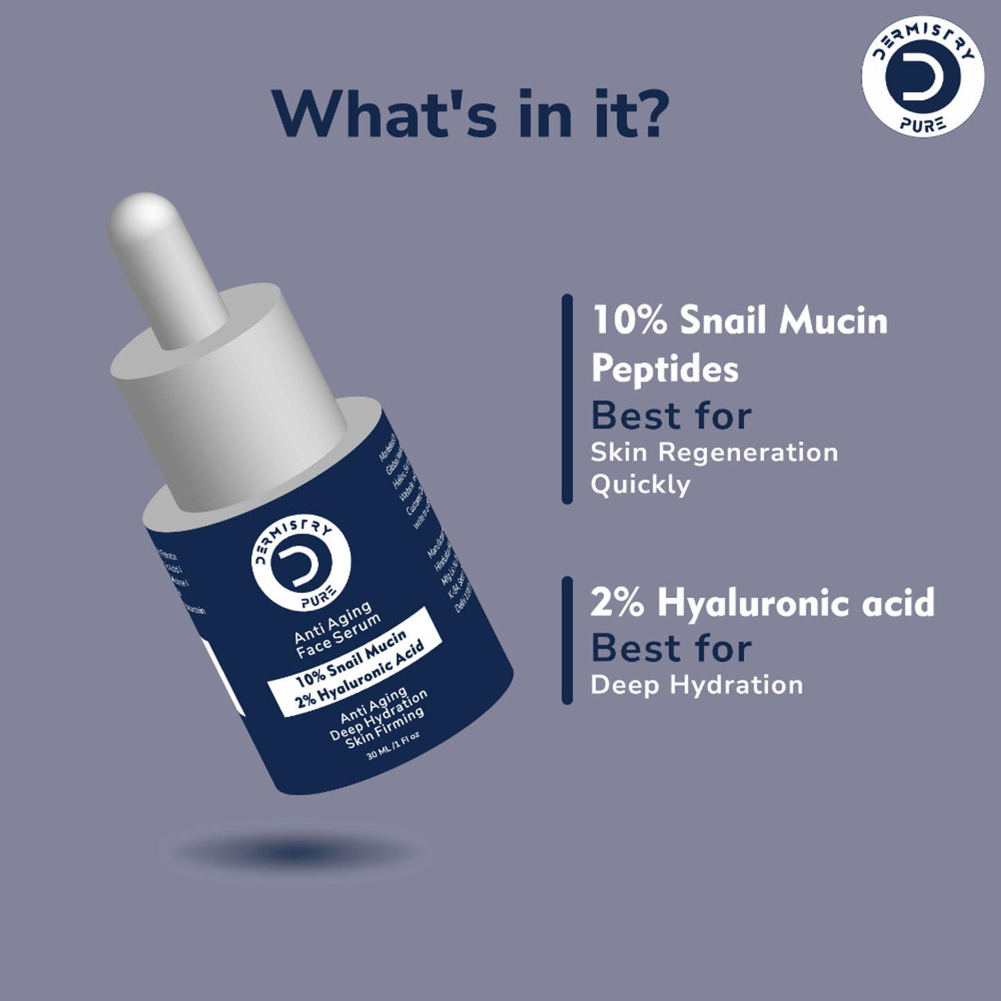DERMISTRY Snail Mucin 96 Peptide Anti Ageing Day Night Face Serum For Skin Tightening Aging Wrinkles
