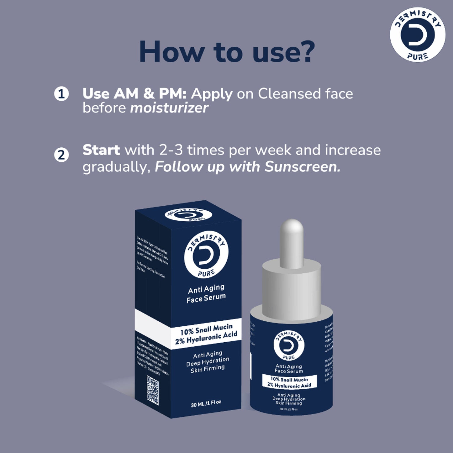 DERMISTRY Snail Mucin 96 Peptide Anti Ageing Day Night Face Serum For Skin Tightening Aging Wrinkles