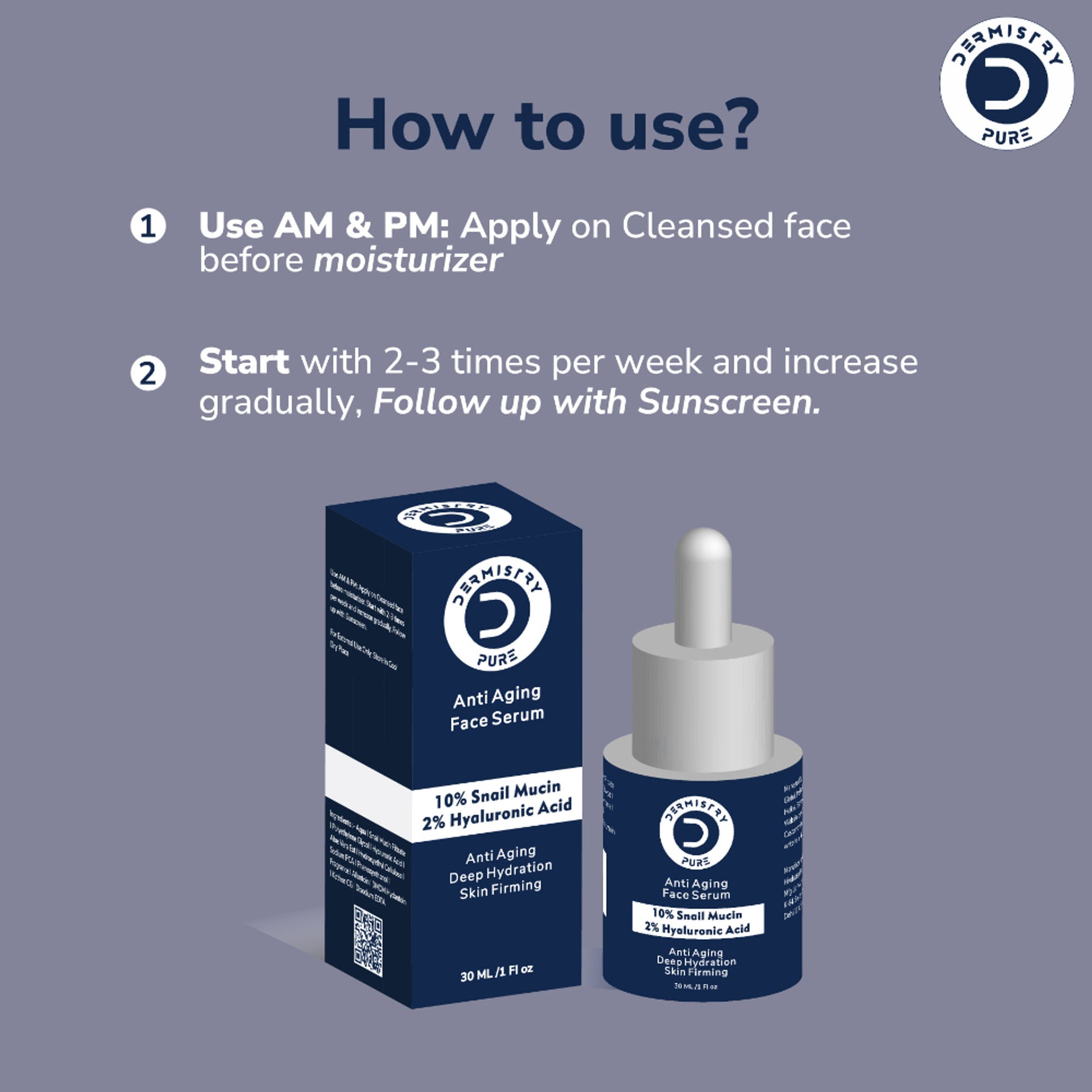 DERMISTRY Snail Mucin 96 Peptide Anti Ageing Day Night Face Serum For Skin Tightening Aging Wrinkles