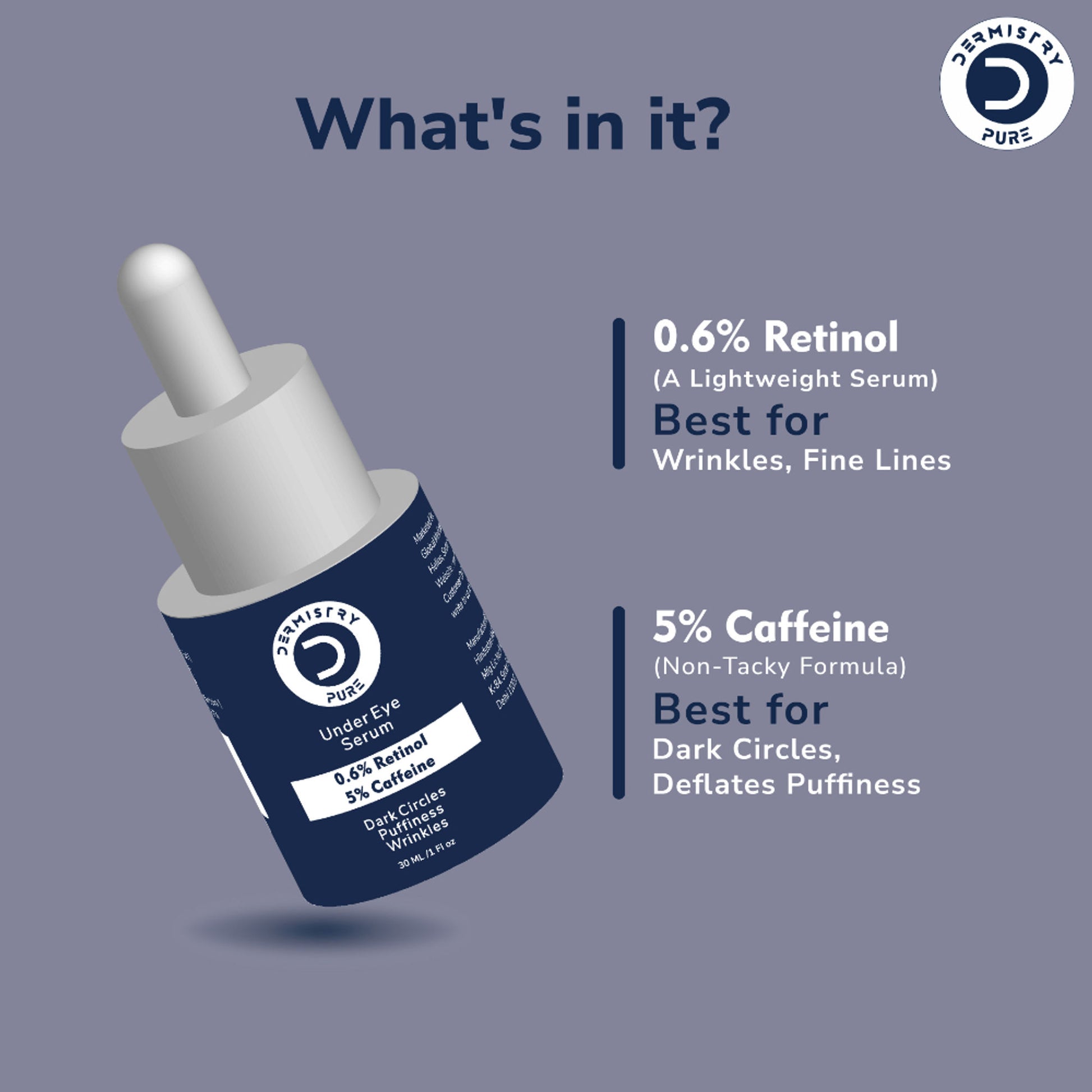 DERMISTRY 0.6% Retinol Caffeine Under Eye Cream Serum for Dark Circles Puffiness Wrinkles Puffy Eyes