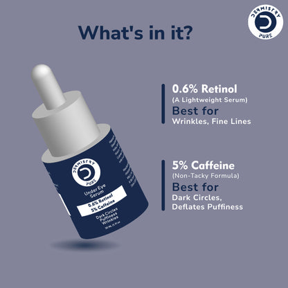 DERMISTRY 0.6% Retinol Caffeine Under Eye Cream Serum for Dark Circles Puffiness Wrinkles Puffy Eyes