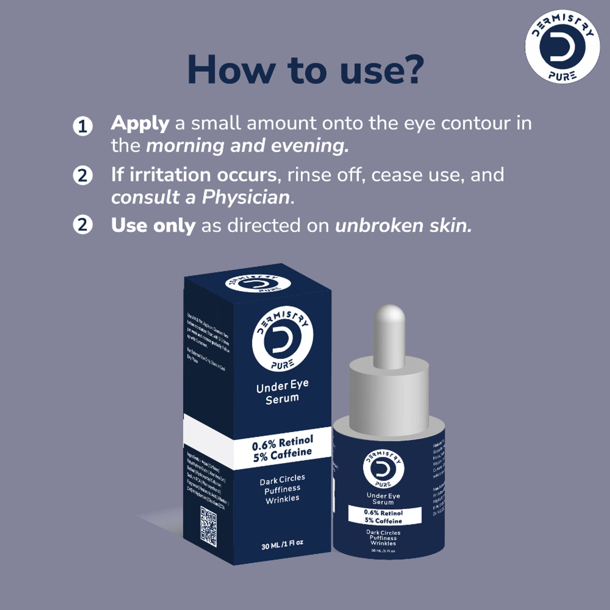 DERMISTRY 0.6% Retinol Caffeine Under Eye Cream Serum for Dark Circles Puffiness Wrinkles Puffy Eyes
