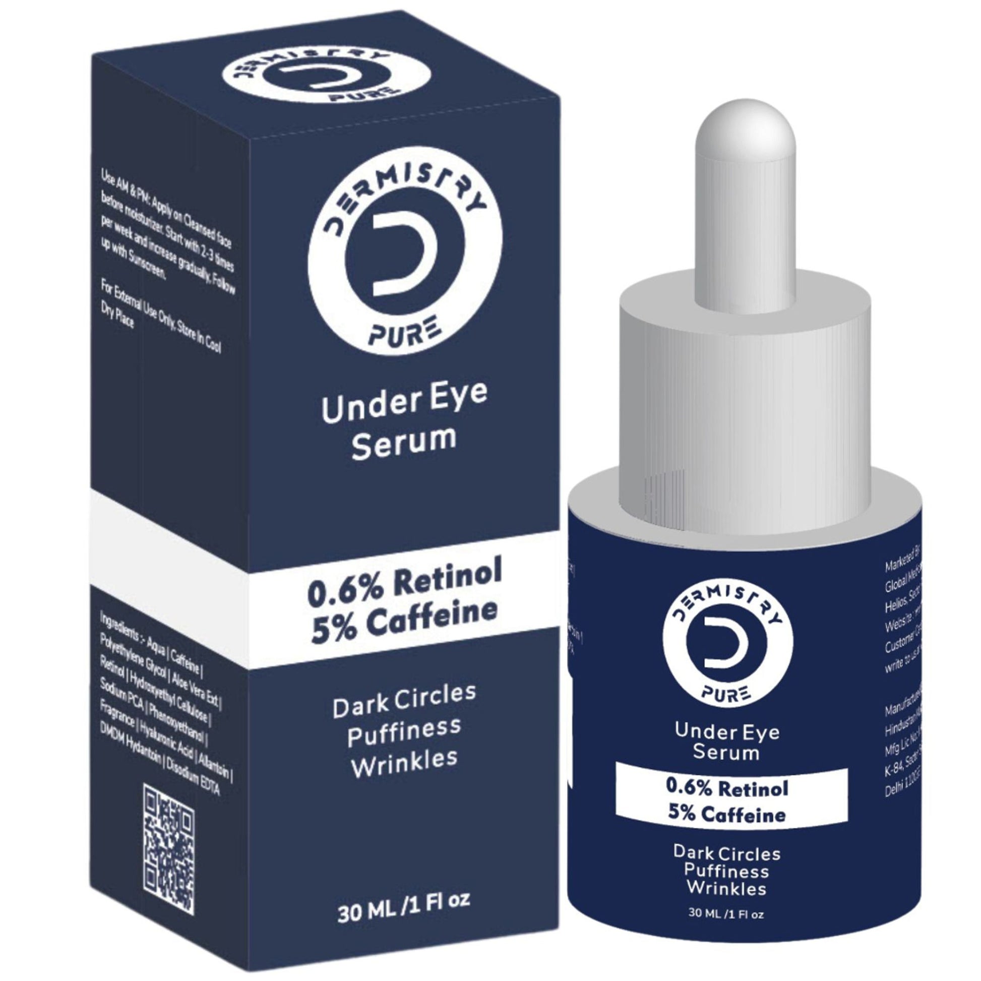 DERMISTRY 0.6% Retinol Caffeine Under Eye Cream Serum for Dark Circles Puffiness Wrinkles Puffy Eyes