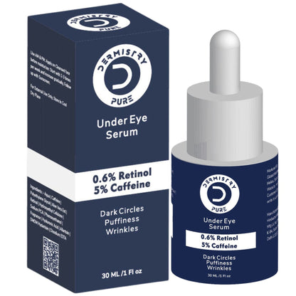 DERMISTRY 0.6% Retinol Caffeine Under Eye Cream Serum for Dark Circles Puffiness Wrinkles Puffy Eyes