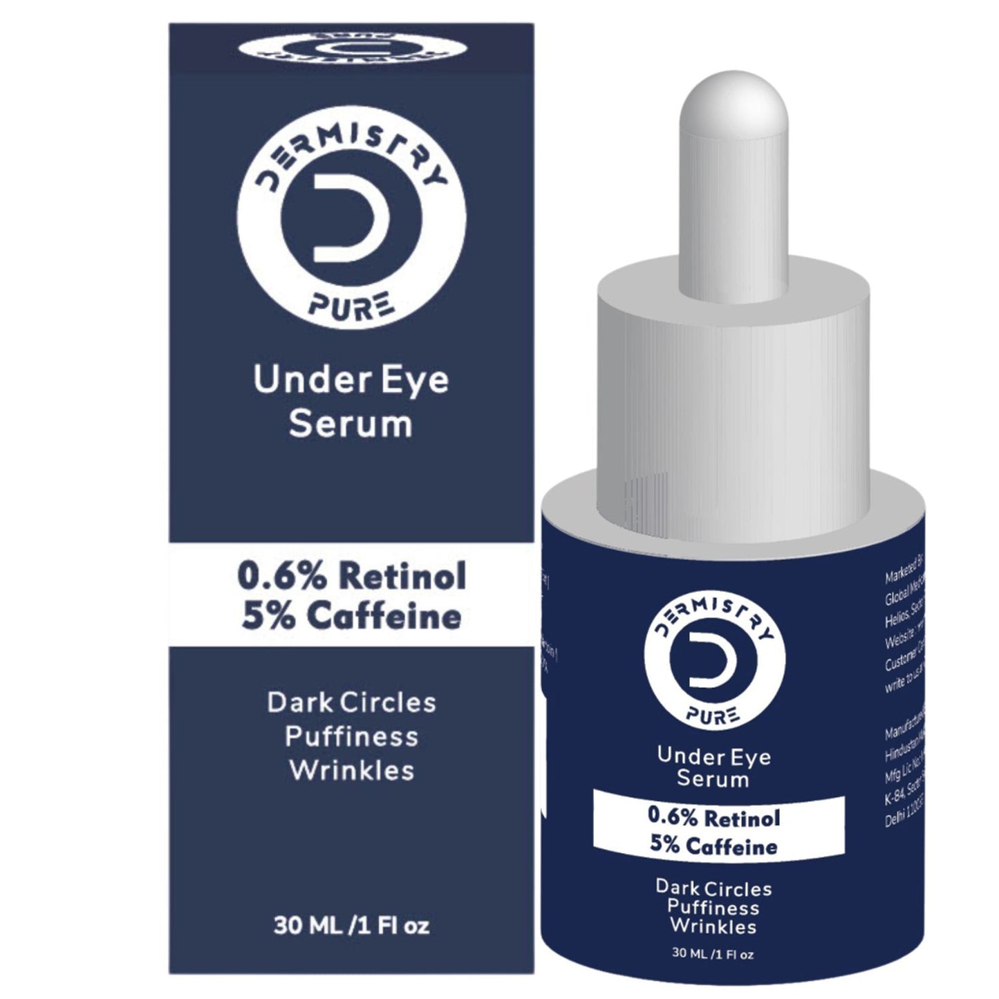 DERMISTRY 0.6% Retinol Caffeine Under Eye Cream Serum for Dark Circles Puffiness Wrinkles Puffy Eyes