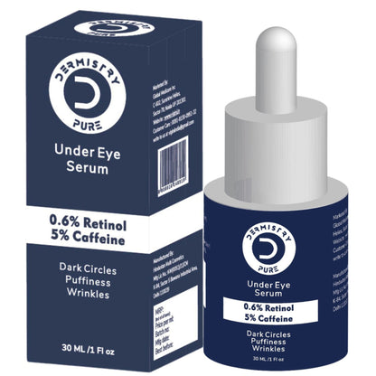 DERMISTRY 0.6% Retinol Caffeine Under Eye Cream Serum for Dark Circles Puffiness Wrinkles Puffy Eyes