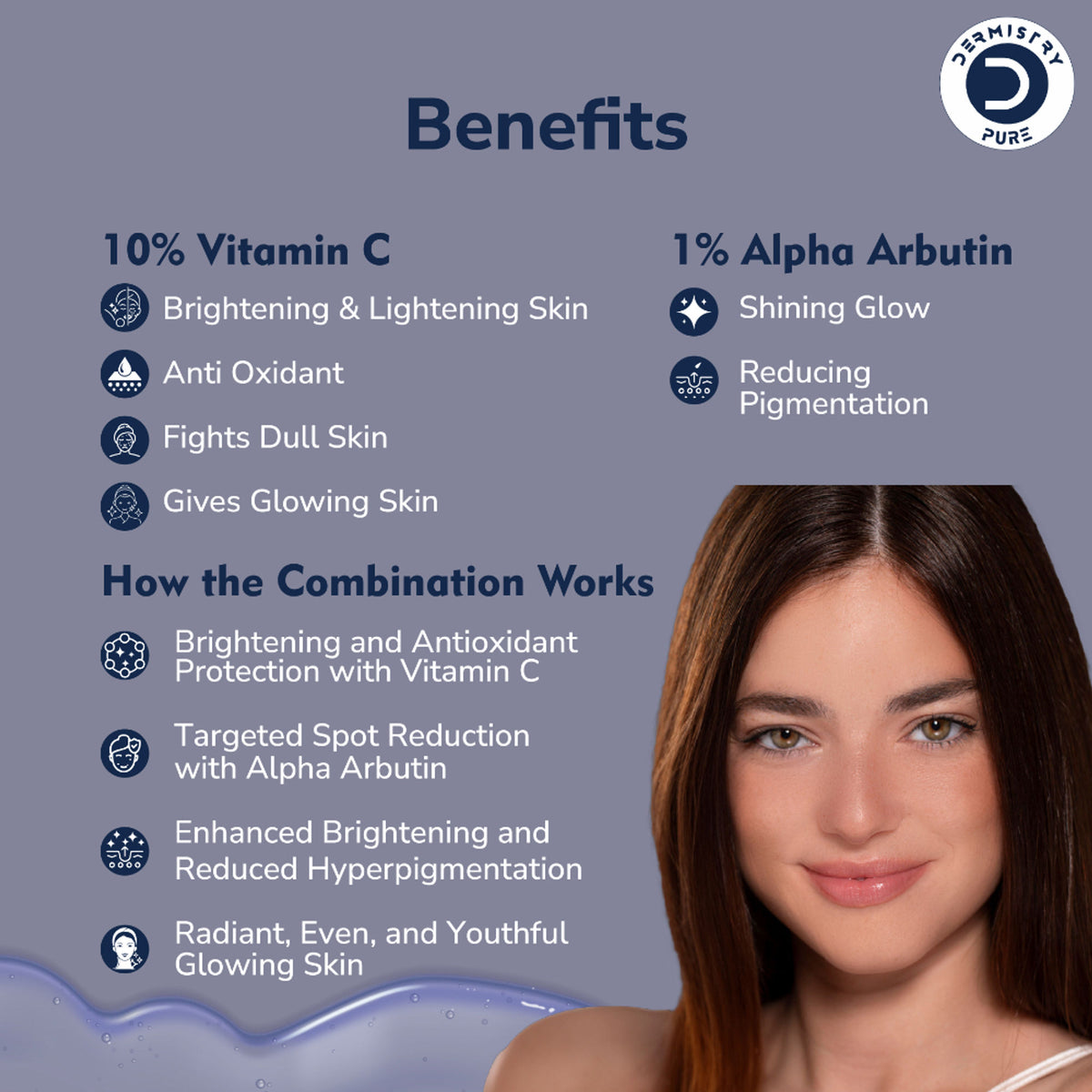 DERMISTRY 10% Vitamin C Alpha Arbutin Glowing Skin Face Serum for Brightening Lightening Whitening
