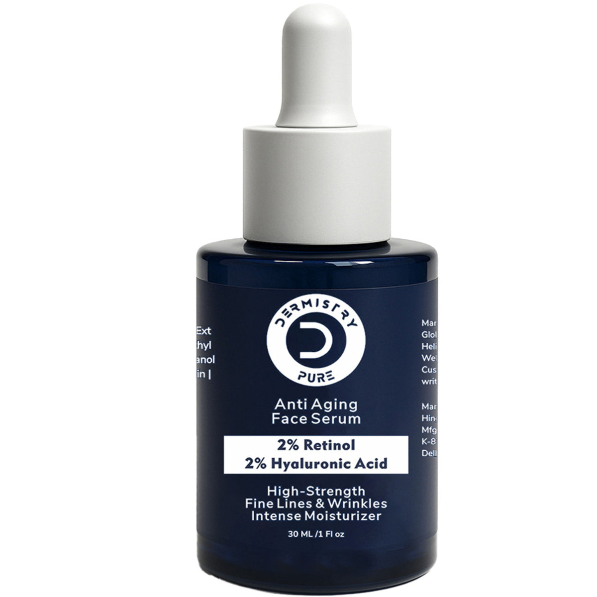 DERMISTRY 2% Retinol hyaluronic anti-aging night face cream serum with dark circle and wrinkle treatment, visible in a jar.