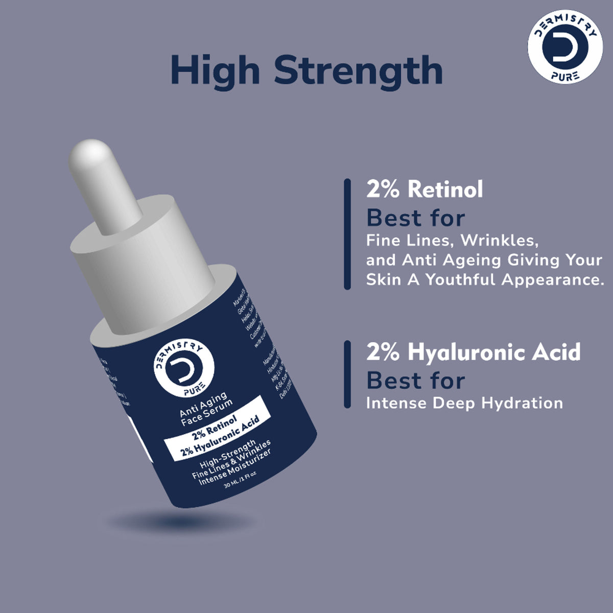 DERMISTRY 2% Retinol Hyaluronic Night Face Cream with anti-aging benefits, showing the cream jar with label and lid.