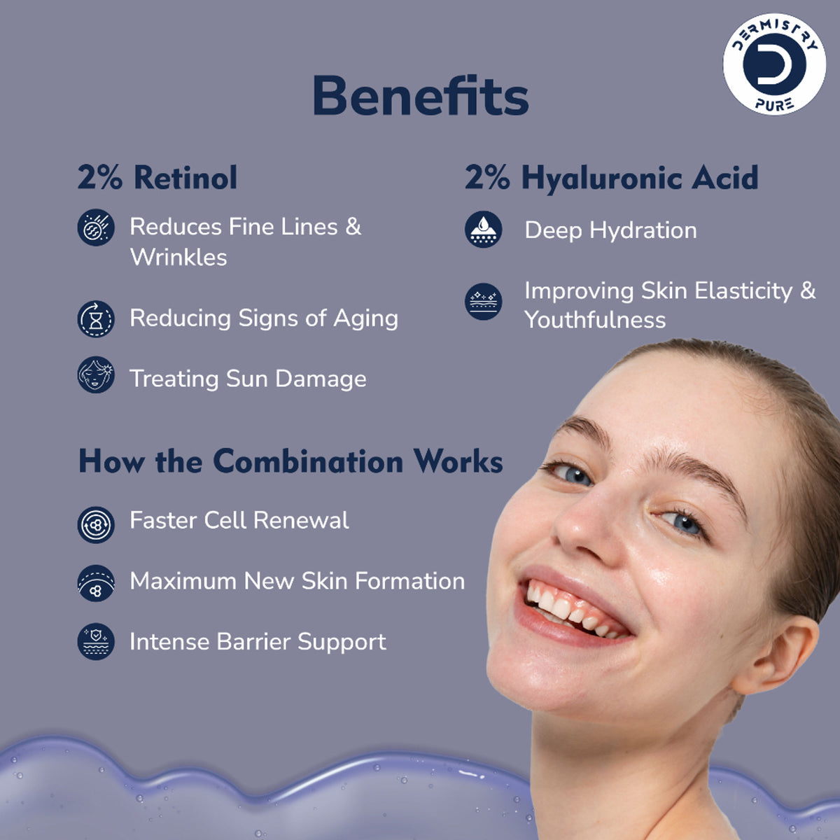 DERMISTRY 2% Retinol Hyaluronic Night Face Cream serum for anti-aging, dark circles, and wrinkles, shown in a jar with a pump dispenser.