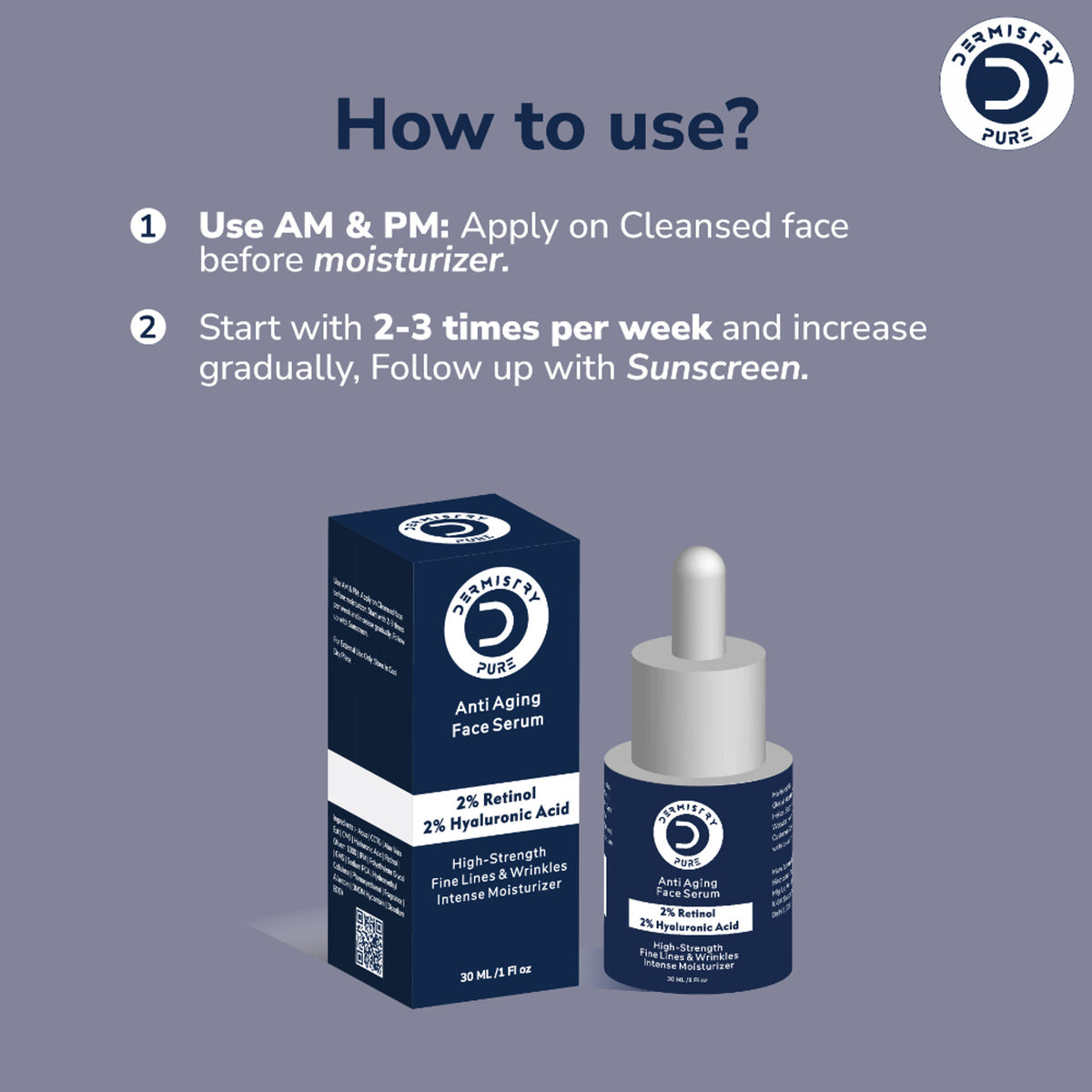 DERMISTRY 2% Retinol Hyaluronic Night Face Cream with anti-aging formula for wrinkles and dark circles, visible in the image.