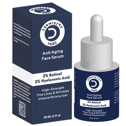 Dermistry 2% Retinol hyaluronic anti-aging night face cream with dark circles and wrinkle treatment, visible in the jar.