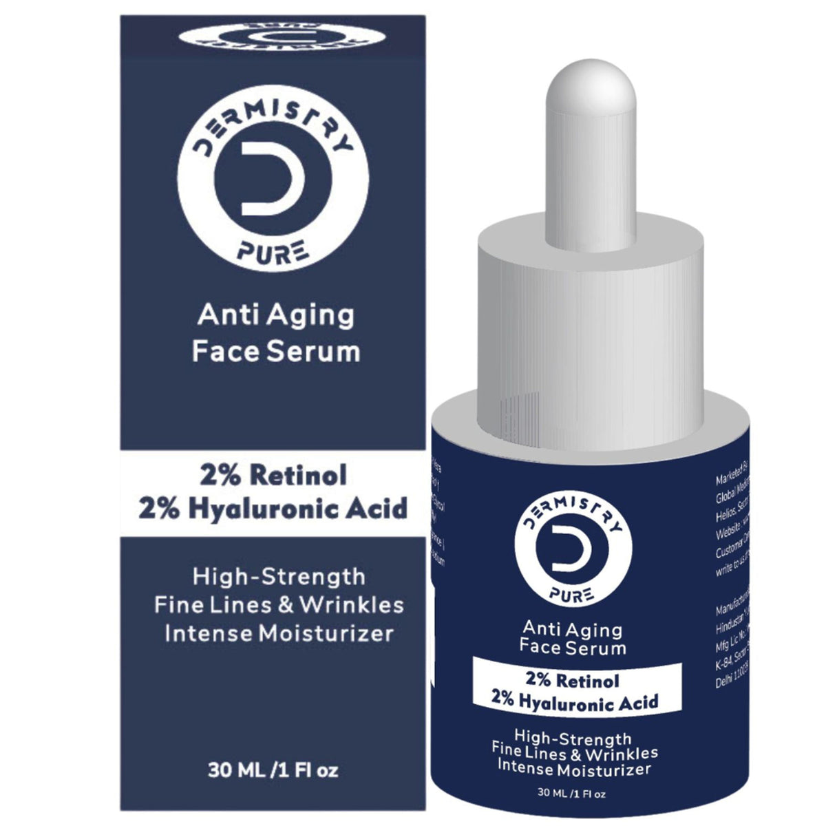 DERMISTRY 2% Retinol Hyaluronic Night Face Cream serum for anti-aging, dark circles, and wrinkle reduction, shown in a jar.