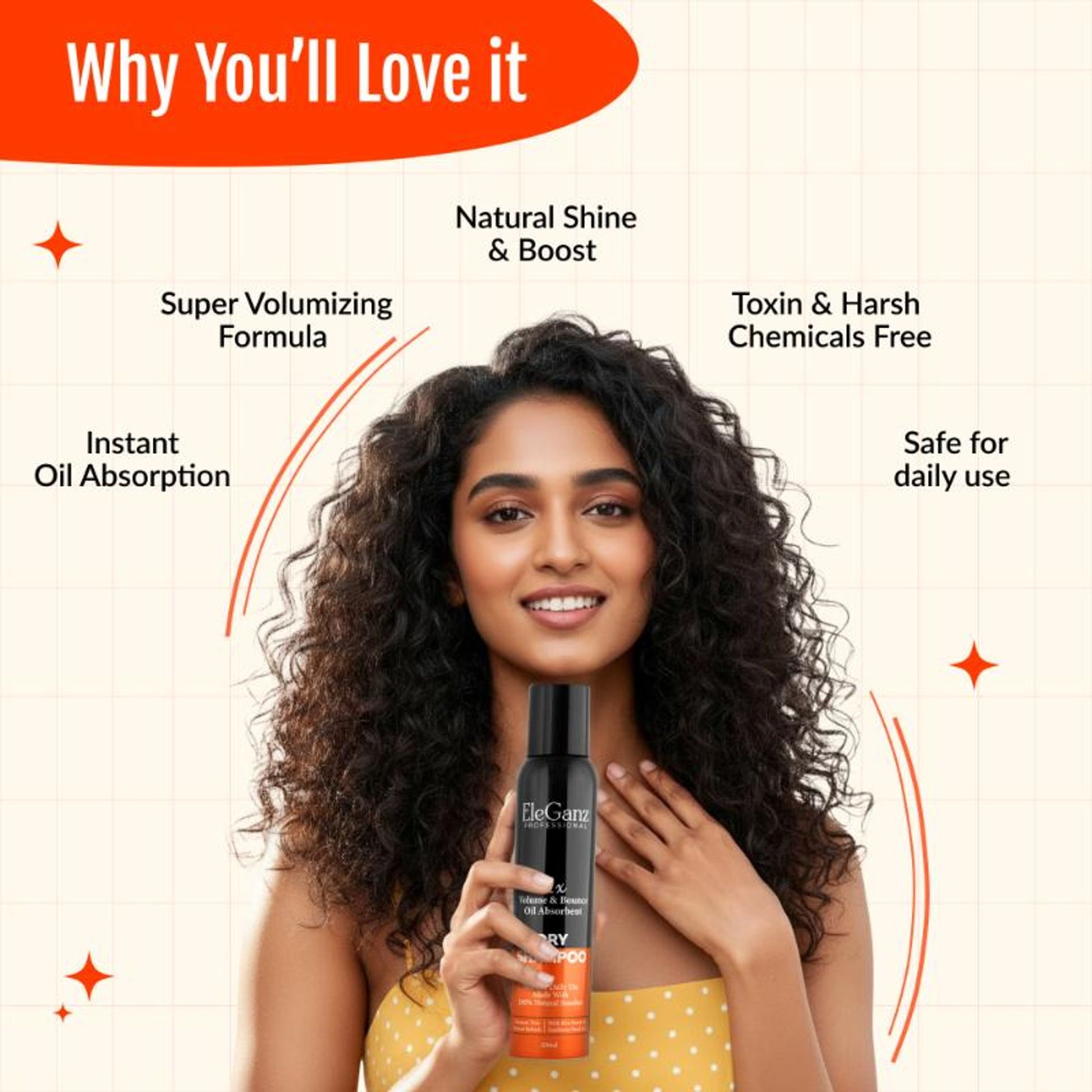 Eleganz Professional Dry Shampoo Adds 2X Volume & Bounce With Corn Starch - Benzene & Sulfate Free
