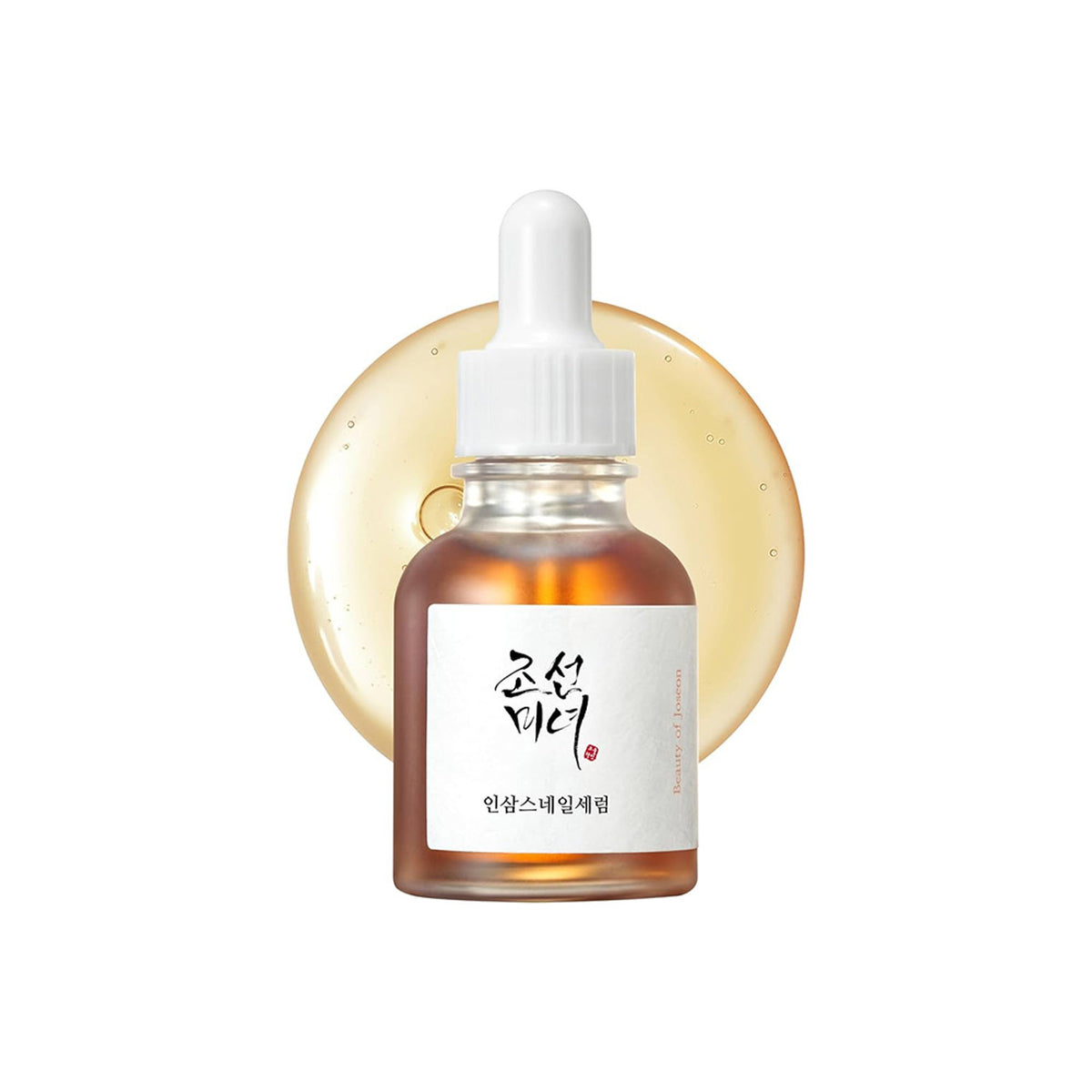 Beauty of Joseon Revive Serum with ginseng and snail mucin for improved skin elasticity, shown in a sleek bottle.