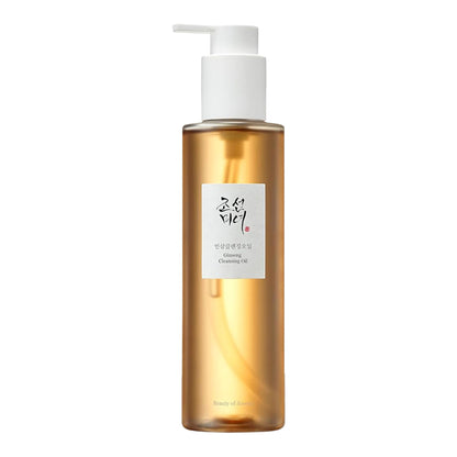 Beauty of Joseon Ginseng Cleansing Oil bottle with pump dispenser, showcasing the product label and clear liquid inside.