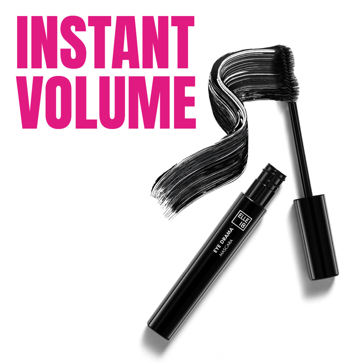 Elle 18 Eye Drama mascara in black showing the sleek mascara wand with volumizing formula, water-resistant and lightweight.