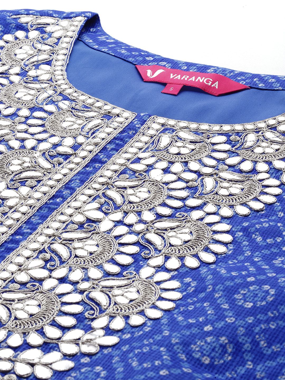 Indyancart VA Women'sBandhani Printed Mirror Work Kurta with Trousers & Dupatta
