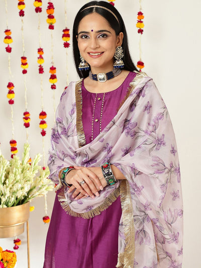 Indyancart VA Women'sRound Neck Regular Kurta with Trousers & With Dupatta