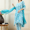 Dhiyona IE Floral Printed A-Line Mirror Work Pure Cotton Kurta with Trousers & Dupatta