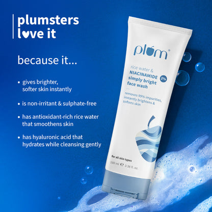 Plum 2% Niacinamide Face Wash With Rice Water For Oily Skin, Brightens & Hydrates