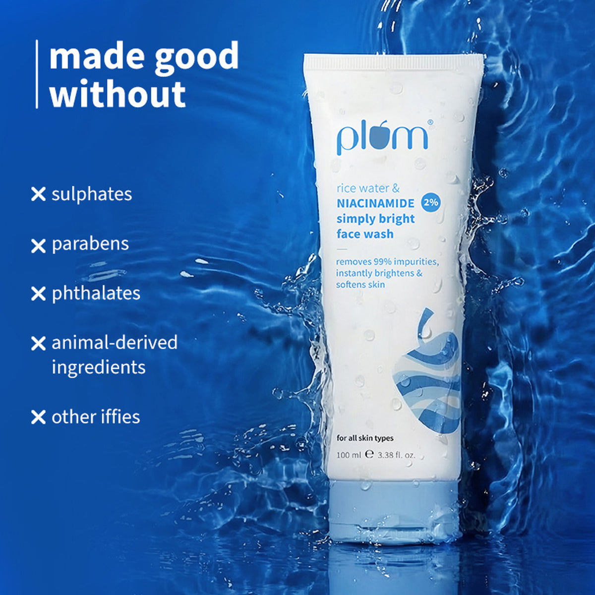 Plum 2% Niacinamide Face Wash With Rice Water For Oily Skin, Brightens & Hydrates
