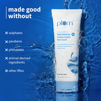 Plum 2% Niacinamide Face Wash With Rice Water For Oily Skin, Brightens & Hydrates